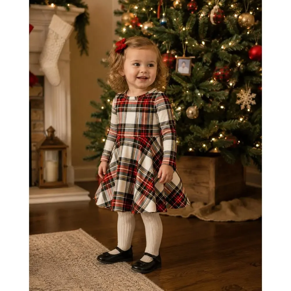 Marie Nicole Girls 2T Plaid Christmas Dress Red Black Holiday Twirl Long Sleeve
